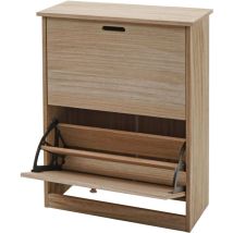 Meuble à chaussures HHG-398, armoire à chaussures, 81x60x25cm 2 abattants, MDF en paulownia, brun naturel