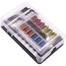 Boîte à fusibles multi-voies pour voiture Porte-fusible pour voiture et bateau à pôles positifs et négatifs à 12 voies avec boîte à fusibles à