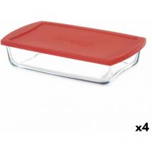 Pasabahce - Borcam lunch box rouge verre borosilicate transparent de 1,3 l (4 pièces)
