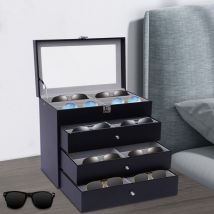 Boîte à lunettes, boîte de rangement à 4 niveaux, boîte à lunettes pour 24 lunettes, lunettes de soleil, étui à lunettes, convient pour le rangement