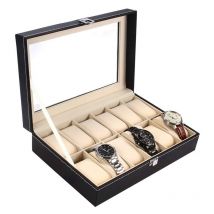 Boîte à montres, boîte de rangement pour 12 montres, boîte à montres, boîtier de montre en simili cuir noir