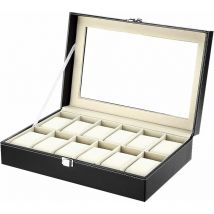 Boîte à Montres/Écrin à Montres/Coffret à Montres/Présentoir à Montres/Boîte à Bijoux, Rangement pour Montres en Cuir Synthétique Noir (12