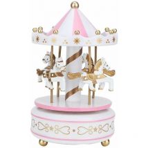 Lablanc - Boîte à Musique - manège boîte à Musique carrousel Cadeau noël Mariage Anniversaire Cadeau décor Carousel Rose(Blanc + Rose)