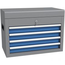 Boite à outils métallique caisse à outils - 4 tiroirs + plateau verrouillables - tapis eva poignées tôle acier gris bleu