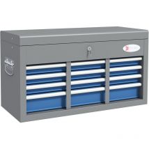 Boite à outils métallique caisse à outils - 6 tiroirs + plateau verrouillables - tapis eva poignées tôle acier gris bleu