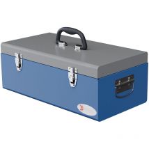 Boite à outils métallique - caisse à outils - verrouillable - tapis eva poignées tôle acier gris bleu
