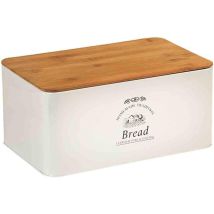 Boîte À Pain En Métal Et Bambou - Blanc - L 32,5 X L 15 Cm X H 21 Cm - Livraison Gratuite