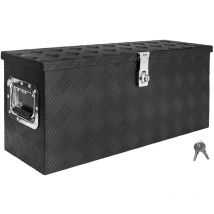 Boîte à Timon Noir Boîte à outils Caisse de camion Boîte en Aluminium Box de remorque avec couvercle Verrouillable Boîte de Transport Rangement D055