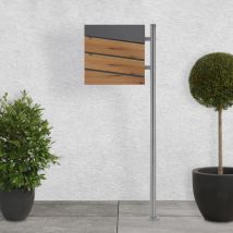 Ml-design - ecd Germany Boîte aux Lettres sur Pied Argent avec Compartiment à Journaux, Boîte Anthracite/Imitattion Bois en Acier Inoxydable Revêtu