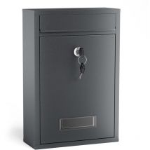 Wiltec Boîte aux lettres murale verrouillable V2 anthracite pour courrier, 215 x 90 x 320 mm, Revêtement par poudre, Fente 191 x 36 mm, avec porte-nom