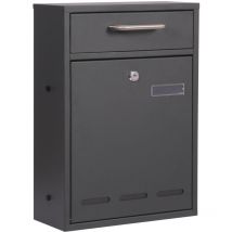 Wiltec - Boîte aux lettres murale verrouillable V53 anthracite pour courrier, 285 x 120 x 400 mm, Revêtement par poudre, avec porte-nom et fentes