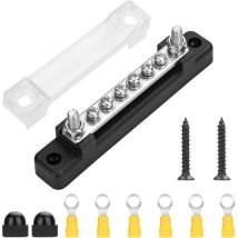 BoîTe de Barre Omnibus 150 a avec 2 Goujons M6 6 Vis M4, Kit de Bornes de Bloc de Distribution de Jonction de Mise à La Terre Couverte 12 V-48 v pour