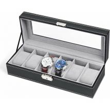Boîte à Montres avec 6 Compartiments,Boîte Montre avec Couvercle en Verre et Coussins Amovibles en Velours, Boîte Rangement Montre pour Hommes Femmes