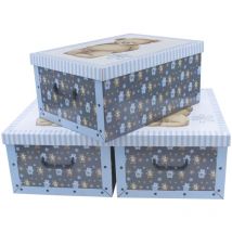 Boîte de rangement 51x37x24 - 3er Set - Teddy en bleu