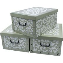 Boîte de rangement 51x37x24 - Lot de 3 - Motif baroque en olive