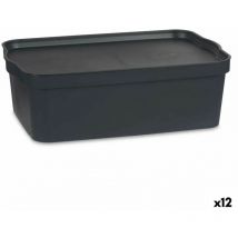 Boîte de rangement deavec couvercle plastique anthracite 14 l 29,5 x 14,3 x 45 cm (12 pièces)