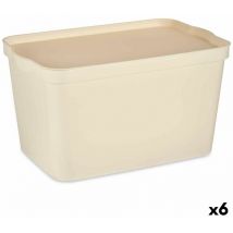 Boîte de rangement avec couvercle en plastique crème 24 l 29,3 x 24,5 x 45 cm (6 pièces)