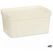 Boîte de rangement de avec couvercle en plastique crème 7,5 l 21,5 x 14,5 x 32 cm (12 pièces)