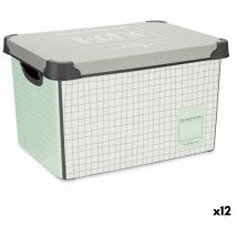 Boîte de rangement deavec couvercle home grille en plastique gris 17 l 28 x 22 x 37 cm (12 pcs.)