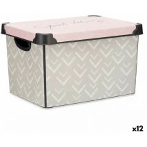 Kipit - Boîte de rangement de avec couvercle flèches 22 l plastique rose 30 x 23,5 x 40 cm (12 pièces)