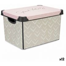 Boîte de rangement de avec couvercle flèches vibrantes plastique rose 17 l 28 x 22 x 37 cm (12 pièces)