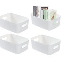 Boîte de rangement blanche, lot de 4 boîtes de rangement, boîte de rangement en plastique, panier en plastique, boîte d'organisation
