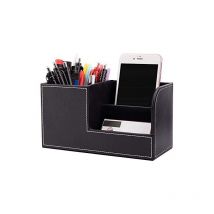 Boîte de rangement de bureau, porte-stylo multifonctionnel, élégant support de bureau en cuir pu noir pour station