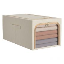 Boîte de Rangement de Placard Empilable en Tissu avec Fenêtre Transparente, Organisateur de Vêtements Pliable 56L (Beige)
