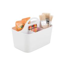 Boite de rangement idéale pour fourniture de bureau – pot a crayon en plastique à 4 compartiments – rangement bureau blanc transportable grâce à ses