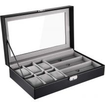 Boîte de rangement pour montres, lunettes, étui de présentation en cuir synthétique, organisateur de lunettes de soleil verrouillable