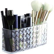 Ensoleille - Boîte de rangement pour pinceaux de maquillage, en acrylique transparent, 3 compartiments, organisateur de rangement pour vanité de