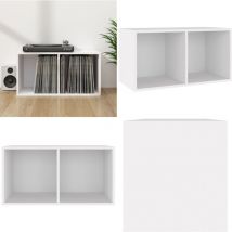 Boîte de rangement vinyles Blanc 71x34x36 cm Bois d'ingénierie - Boîte De Rangement Vinyle - Meuble Rangement Disque Vinyle - Rangement Lp - Coffret