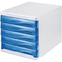 Boîte de tiroir 5 tiroirs blanc/bleu transparent plastique H245xl265xP340 mm