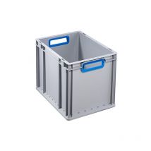 Conteneur de transport gerbables L400xl300xH320 mm gris pp poignée ouverte bleu parois latérales fermées