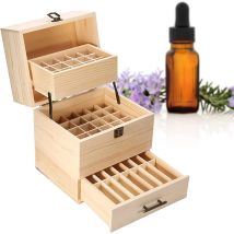 Boîte Huile Essentielle Aromathérapie 52 Trous, BoîTe à Huile Essentielle en Bois, avec Poignée, pour Voyage et Présentation