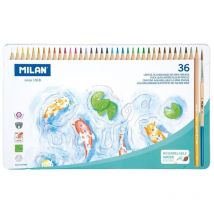 E3/64186 Caja Metálica 36 Lápices De Colores Acuarelables Mina Gruesa ø 3,5 Mm Hexagonales + Pincel Milan