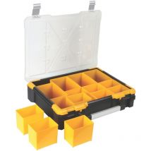 Boite de rangement compartimentée, boîte rangement outils bricolage, boite compartiment, couvercle en plastique transparent, empilable, 490 x 420 x