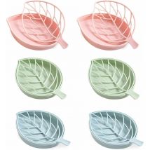 Ahlsen BoîTe Savon Double Vidange Porte Savon Forme Feuille Drainage Support Plateau Plaque Stockage Savon 6 Pcs Porte Savon