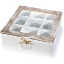 Kontarboor - Boite à Thé Décorative Blanche en Bois avec couvercle en verre - Boite pour le rangement de vos sachets de Thé.
