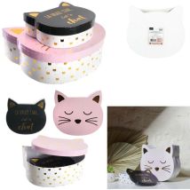 Set De 2 Boites De Rangement En Forme De Chat - Rose Et Noir - L 25 X L 23 Cm X H 23 Cm - Livraison Gratuite