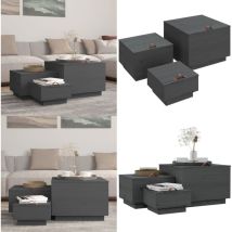 Boîtes de rangement et couvercles 3 pcs Gris Bois massif de pin - Boîte De Rangement - Rangements - Meuble De Rangement - Bois Massif - Pin - Home &
