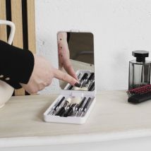 Miroir LED compact avec pinceaux – Miroir grossissant – Dimensions 16,20 x 9,20 x 2,70 cm – Plastique, Verre – COSMETIC CLUB