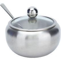 Jeffergarden Bol à sucre en acier inoxydable avec couvercle transparent, cuillère intégrée brillante, résistant à la rouille et à l'oxydation,