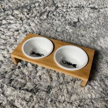 Bol Double En Bois Et Métal Pour Chat Et Chien