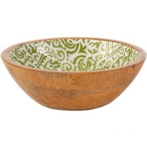 Bol en manguier décoré vert et blanc 19 cm