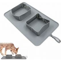 Bol pour Animaux Compagnie Silicone - Pliable Antidérapant Double Gamelle Chien Sac Toison Extérieur Portable Nourriture Voyage Tapis Chat Boisson