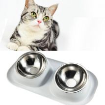 Pet Double Bol Acier Inoxydable Anti-Retournement Cou Garde Chat Bol Anti-Fuite Gris