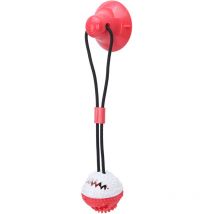 Minkurow - Bola para masticar para perros con ventosa, bola interactiva para limpiar molares de mascotas, bola dispensadora de alimentos (rojo/blanco)