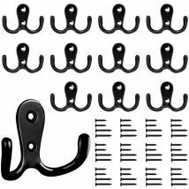 Bolatus 12 Ganci Appendiabiti A Doppio Gancio Da Parete In Metallo Vintage Con 24 Viti Per Appendiabiti Da Bagno E Cucina (nero)