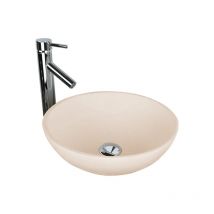 Vasque à poser ronde 40 cm en Solid surface beige rosé - Boléa